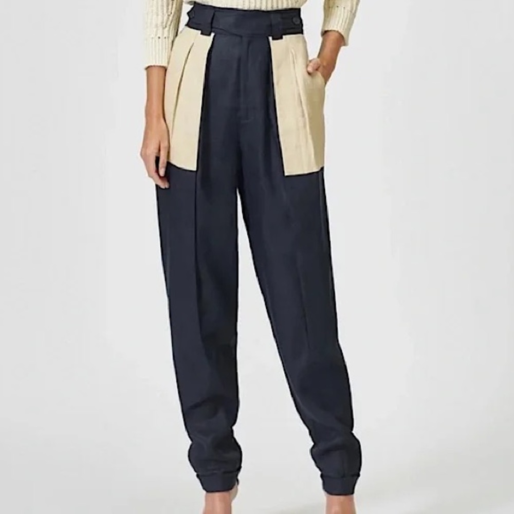 Equipment Femme Linen Blocked Asila Trouser in Eclipse Size 2 $350 Retail NWT